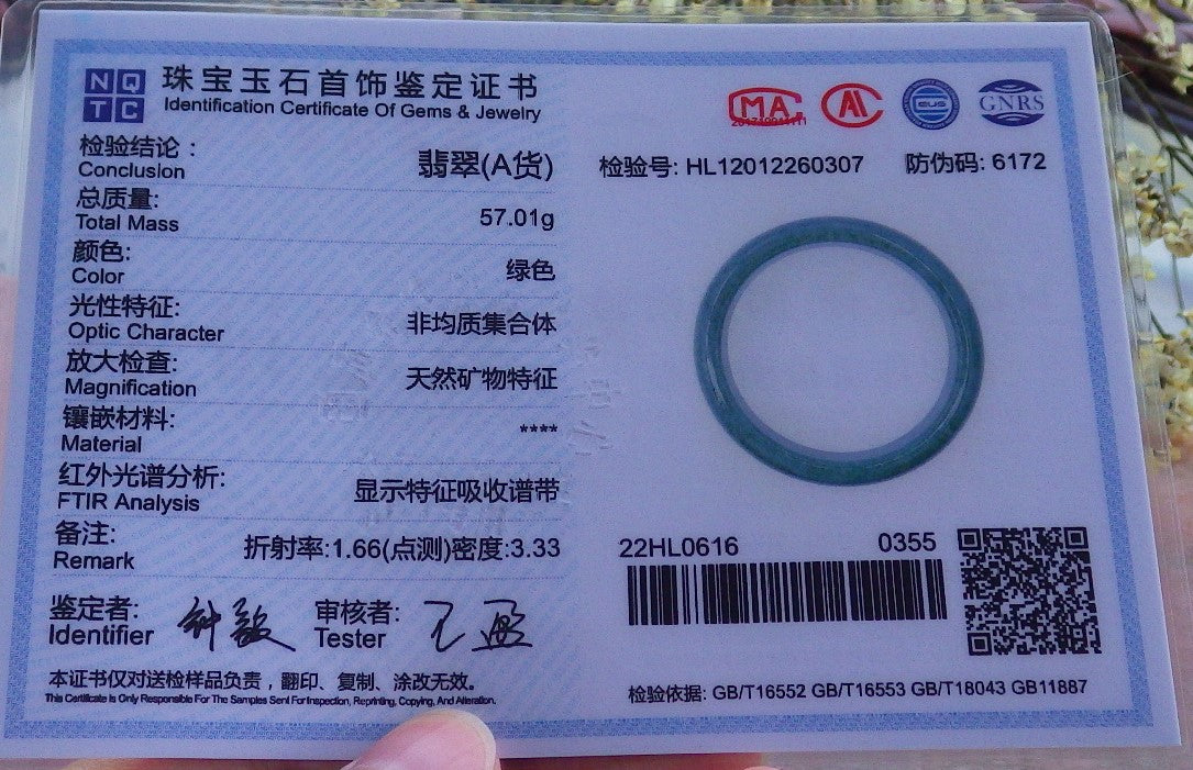 Certified Hand Carved Green Natural Myanmar Burma Grade A JADE Jadeite Bangle Bracelet 56mm