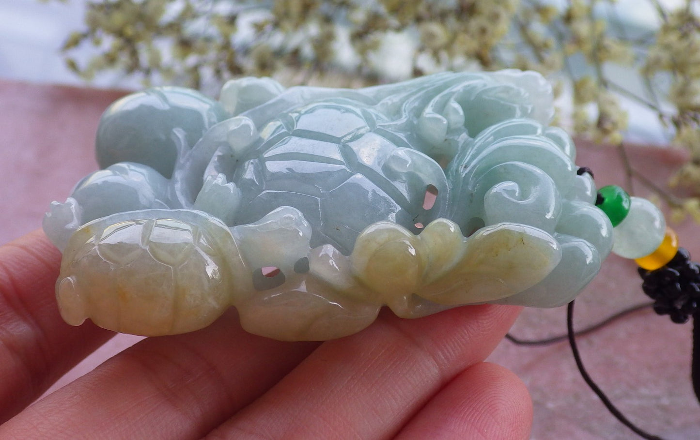 Certified Hand Carved Natural Myanmar Burma A Jade Jadeite Dragon Turtle Ruyi Pendant Necklace