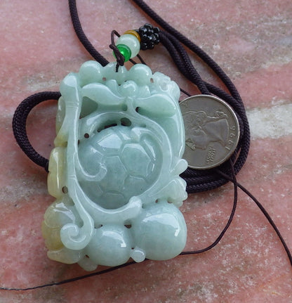 Certified Hand Carved Natural Myanmar Burma A Jade Jadeite Dragon Turtle Ruyi Pendant Necklace