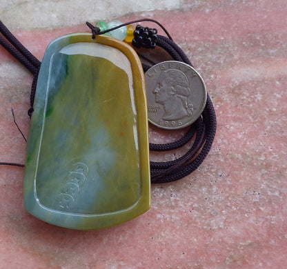 Certified Hand Carved Natural Myanmar Burma A Jade Landscape Painting Money God Pendant Necklace