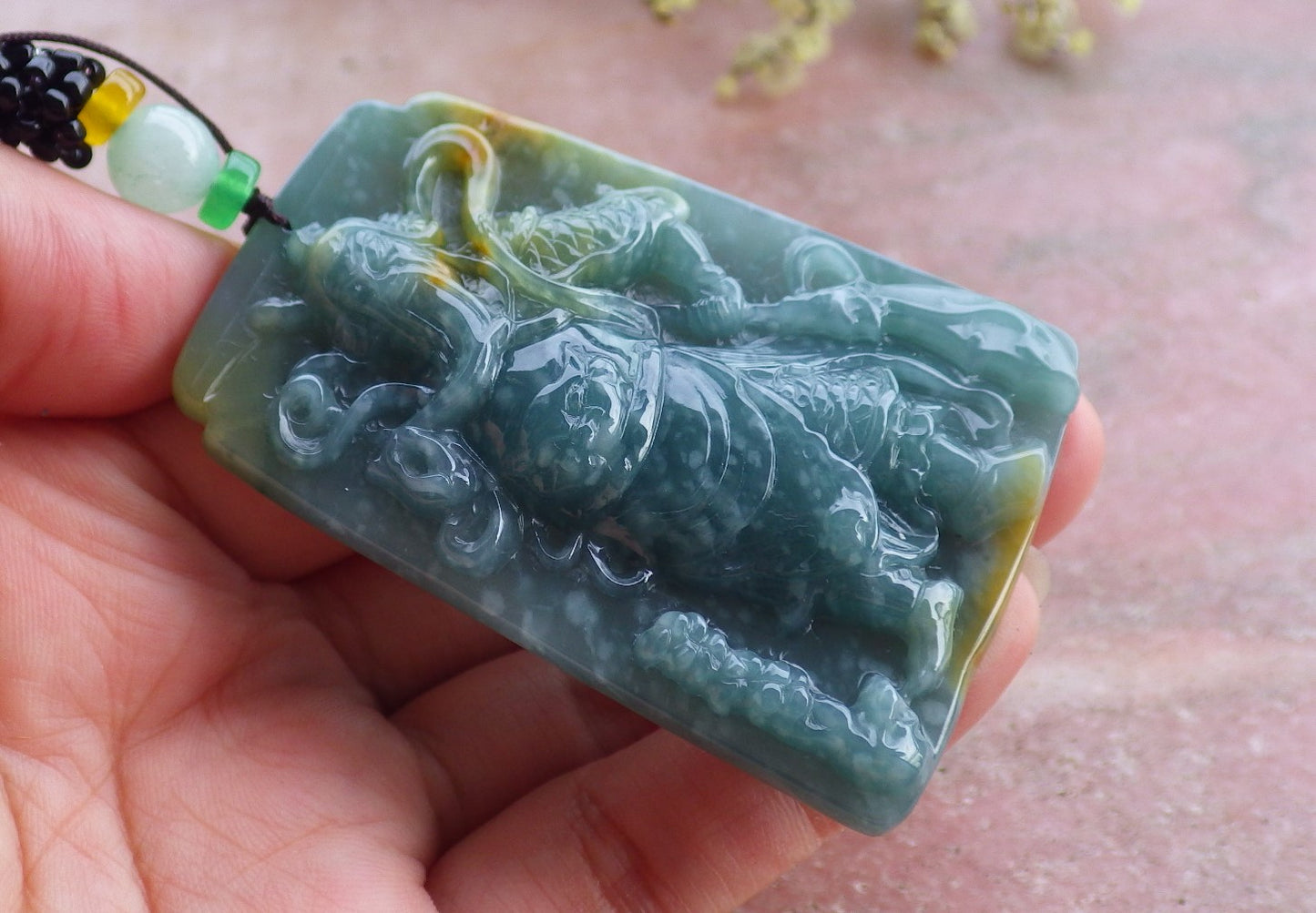 Certified Hand Carved Natural Myanmar Burma A Jade jadeite Fight God Guan Gong God Guangyu Sword Broadword Pendant Necklace