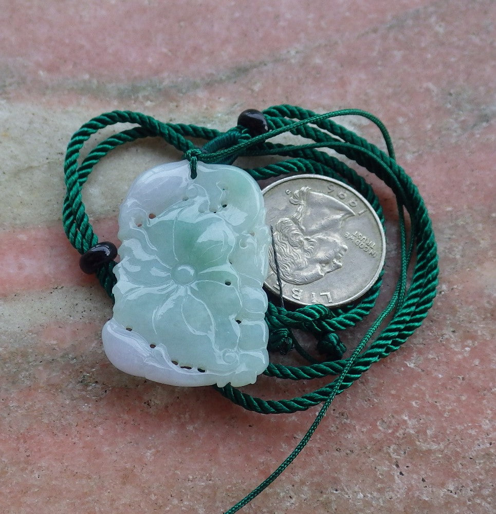 Certified Hand Carved Natural Myanmar Burma A Jade Jadeite Fish Lotus Leaf Pendant Necklace