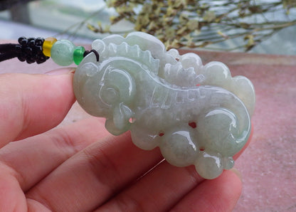 Certified Hand Carved Natural Myanmar Burma A Jade jadeite Sea Horse Pendant Necklace