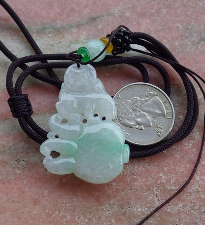 Certified Hand Carved Natural Myanmar Burma A Jade jadeite Zodiac Rabbit Ginseng Pendant Necklace