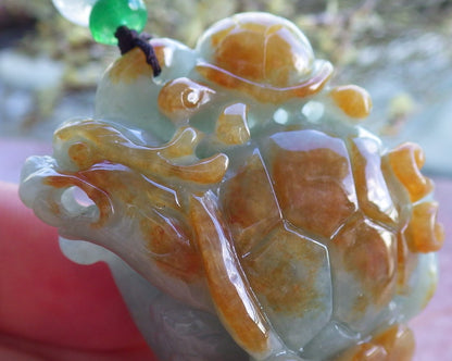 Certified Hand Carved Natural Myanmar Burma A Jade Jadeite Dragon Turtle Ruyi Pendant Necklace