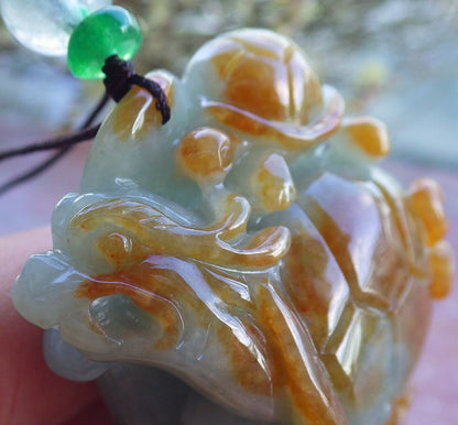 Certified Hand Carved Natural Myanmar Burma A Jade Jadeite Dragon Turtle Ruyi Pendant Necklace