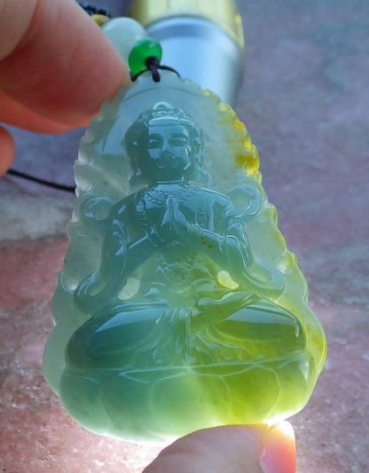 Certified Hand Carved Natural Burma A Jade Jadeite Guanyin Kwan yin Pendant Necklace