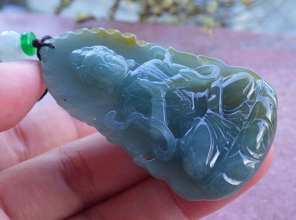 Certified Hand Carved Natural Burma A Jade Jadeite Guanyin Kwan yin Pendant Necklace