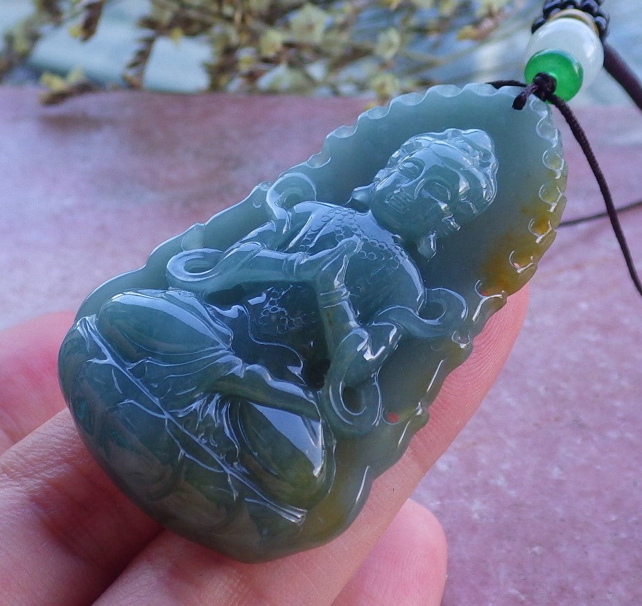 Certified Hand Carved Natural Burma A Jade Jadeite Guanyin Kwan yin Pendant Necklace