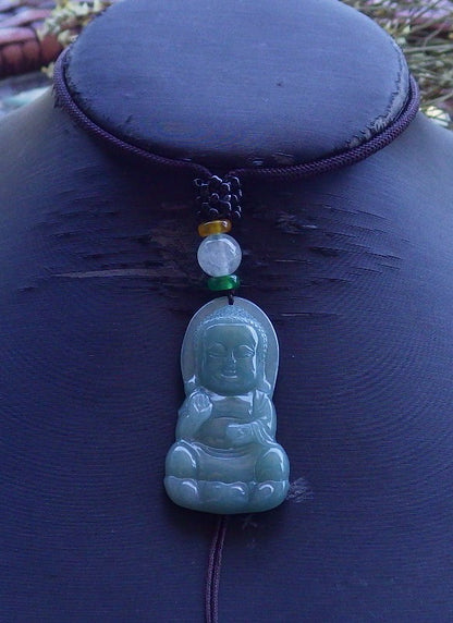 Certified Hand Carved Natural Burma A Jade Jadeite Shakyamuni Buddha God Pendant Necklace