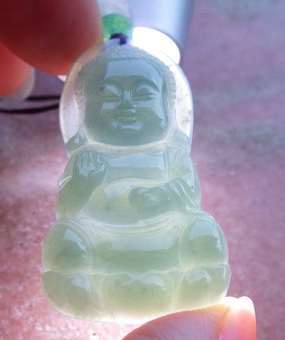 Certified Hand Carved Natural Burma A Jade Jadeite Shakyamuni Buddha God Pendant Necklace