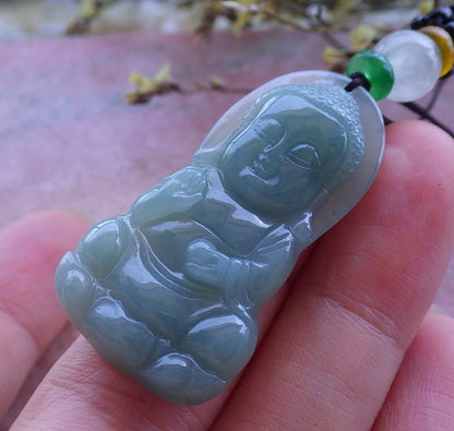 Certified Hand Carved Natural Burma A Jade Jadeite Shakyamuni Buddha God Pendant Necklace