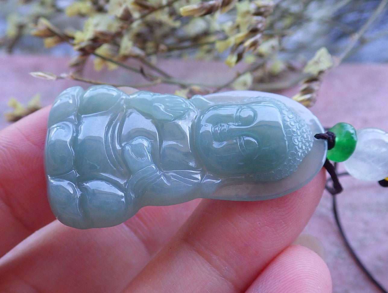 Certified Hand Carved Natural Burma A Jade Jadeite Shakyamuni Buddha God Pendant Necklace