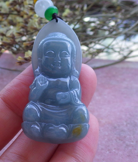 Certified Hand Carved Natural Burma A Jade Jadeite Shakyamuni Buddha God Pendant Necklace