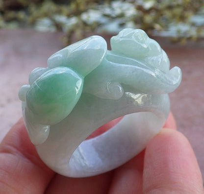 Certified Hand Carved Natural Myanmar Burma Grade A Jade Jadeite Frog Toad US 12 Ring