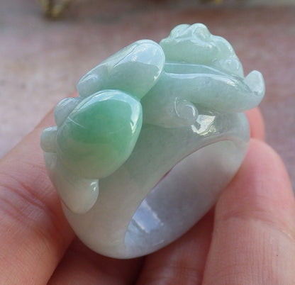 Certified Hand Carved Natural Myanmar Burma Grade A Jade Jadeite Frog Toad US 12 Ring