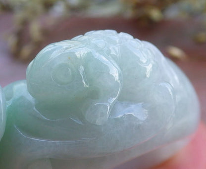 Certified Hand Carved Natural Myanmar Burma Grade A Jade Jadeite Frog Toad US 12 Ring