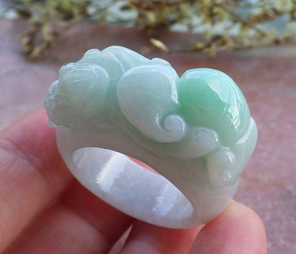 Certified Hand Carved Natural Myanmar Burma Grade A Jade Jadeite Frog Toad US 12 Ring