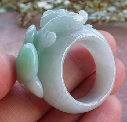 Certified Hand Carved Natural Myanmar Burma Grade A Jade Jadeite Frog Toad US 12 Ring