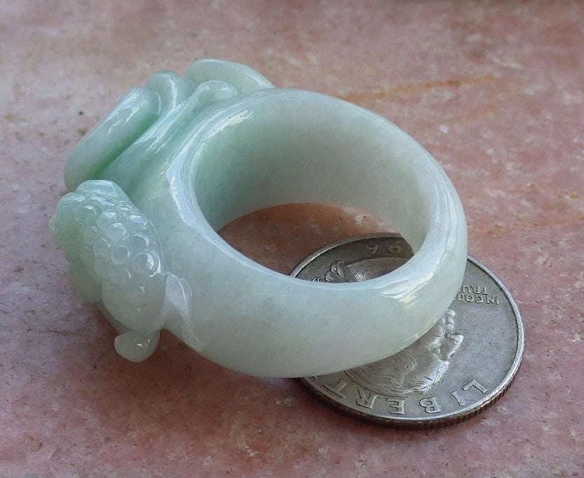 Certified Hand Carved Natural Myanmar Burma Grade A Jade Jadeite Frog Toad US 12 Ring