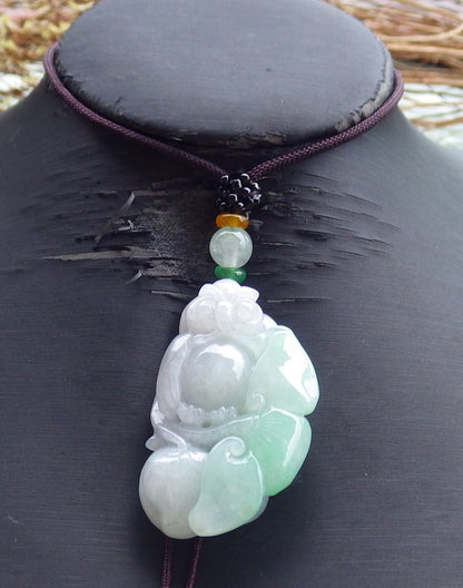 Certified Hand Carved Green Natural Myanmar Burma A Jade jadeite Owl Lotus Flower Peach Ruyi Lucky Amulet Pendant Necklace