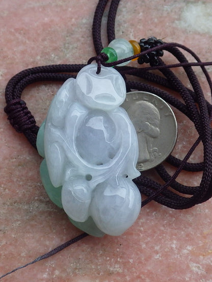 Certified Hand Carved Green Natural Myanmar Burma A Jade jadeite Owl Lotus Flower Peach Ruyi Lucky Amulet Pendant Necklace