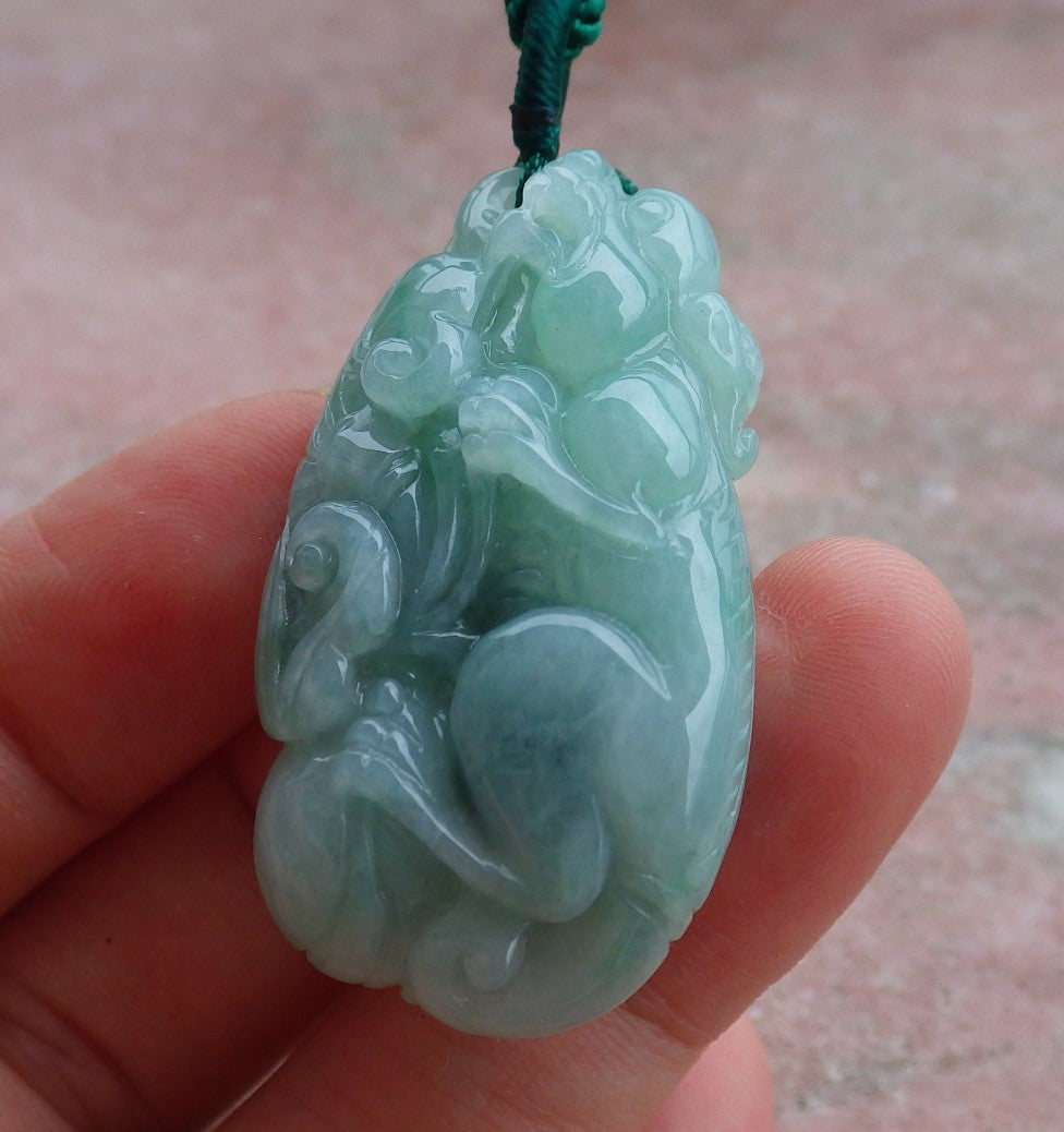 Certified Hand Carved Green Natural Myanmar Burma A Jade jadeite Dragon Pi Xiu Pendant Necklace