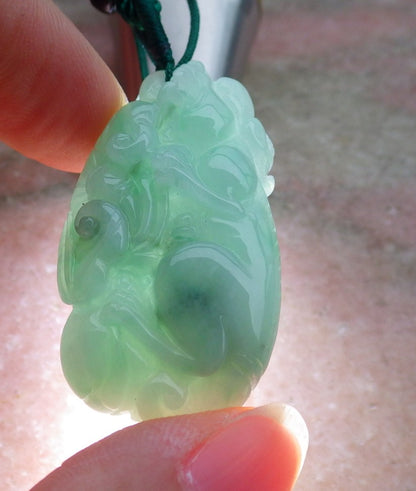 Certified Hand Carved Green Natural Myanmar Burma A Jade jadeite Dragon Pi Xiu Pendant Necklace