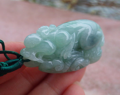 Certified Hand Carved Green Natural Myanmar Burma A Jade jadeite Dragon Pi Xiu Pendant Necklace