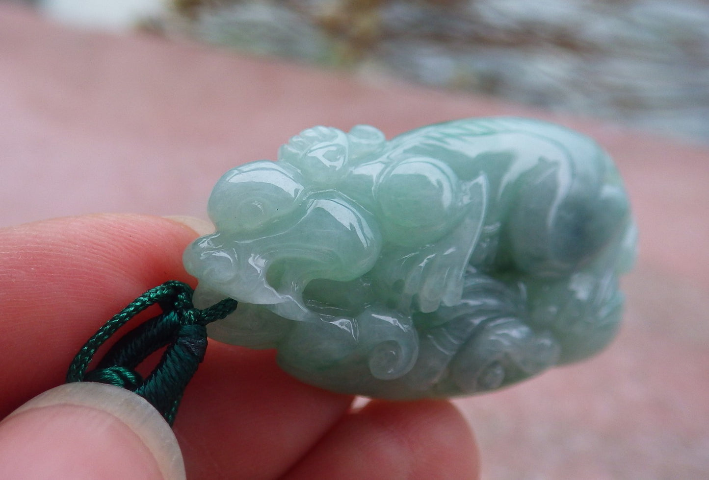 Certified Hand Carved Green Natural Myanmar Burma A Jade jadeite Dragon Pi Xiu Pendant Necklace