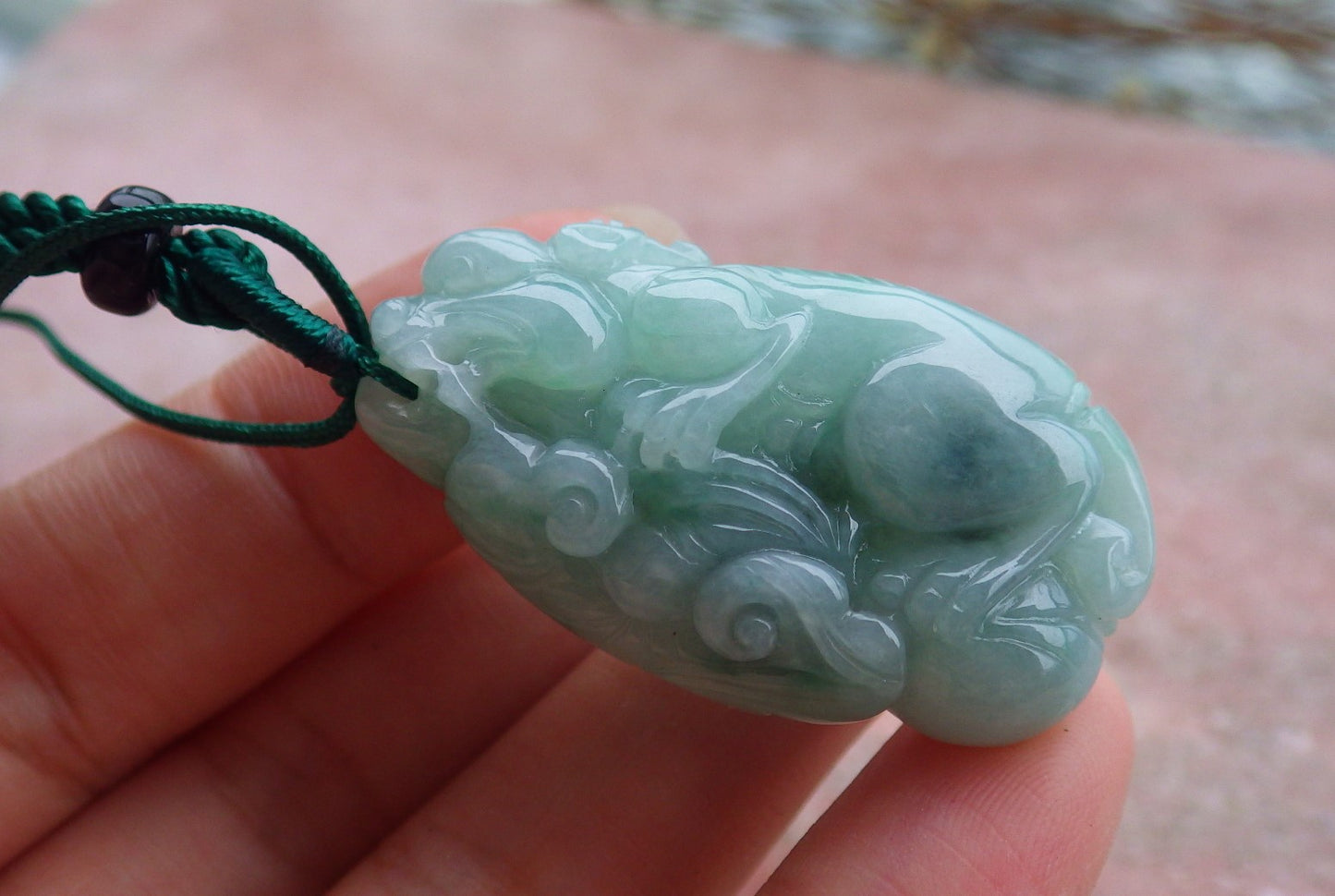 Certified Hand Carved Green Natural Myanmar Burma A Jade jadeite Dragon Pi Xiu Pendant Necklace