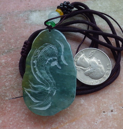 Certified Hand Carved Green Natural Myanmar Burma A Jade jadeite Dragon Bead Ruyi Lucky Amulet Pendant Necklace