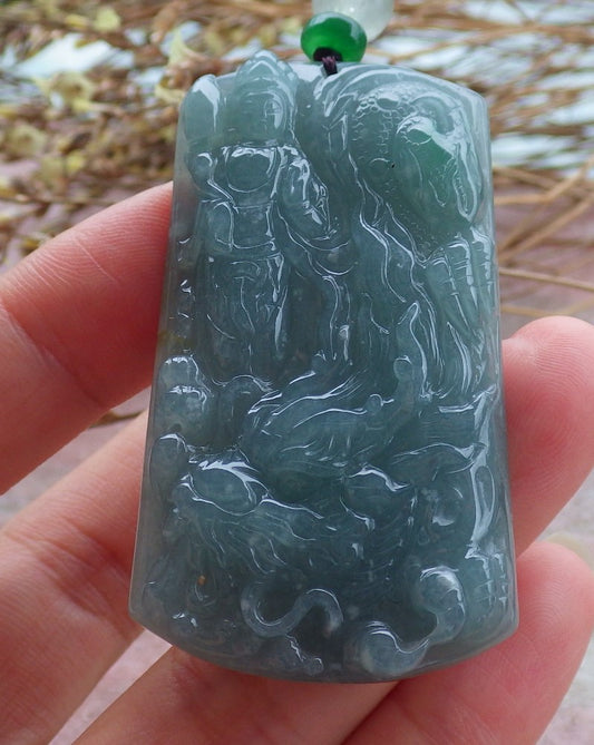 Certified Hand Carved Green Natural Myanmar Burma A Jade Jadeite Dragon Guanyin Kwan Yin Buddha God Lucky Amulet Pendant Necklace