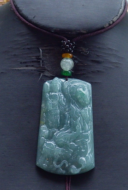 Certified Hand Carved Green Natural Myanmar Burma A Jade Jadeite Dragon Guanyin Kwan Yin Buddha God Lucky Amulet Pendant Necklace