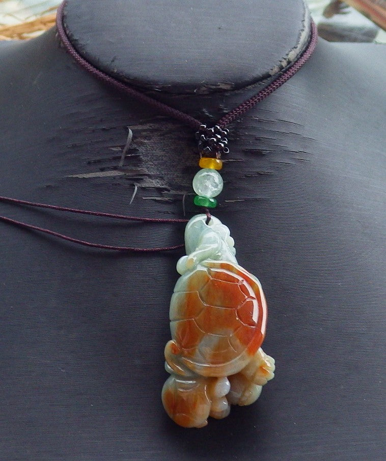 Certified Hand Carved Natural Myanmar Burma Grade A Jade jadeite Dragon Turtle Snake Lucky Amulet Pendant Necklace