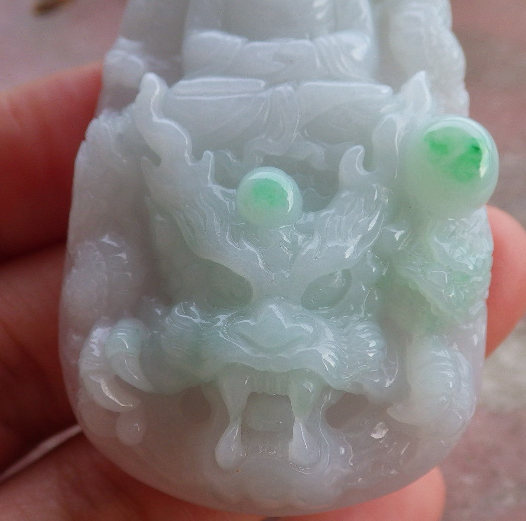 Certified Hand Carved Green Natural Myanmar Burma A Jade jadeite 9 Dragon Sakyamuni Buddha God Spit Bead Pendant Necklace