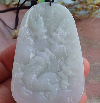 Certified Hand Carved Green Natural Myanmar Burma A Jade jadeite 9 Dragon Sakyamuni Buddha God Spit Bead Pendant Necklace