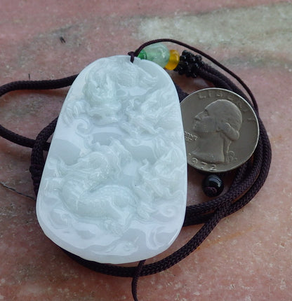 Certified Hand Carved Green Natural Myanmar Burma A Jade jadeite 9 Dragon Sakyamuni Buddha God Spit Bead Pendant Necklace