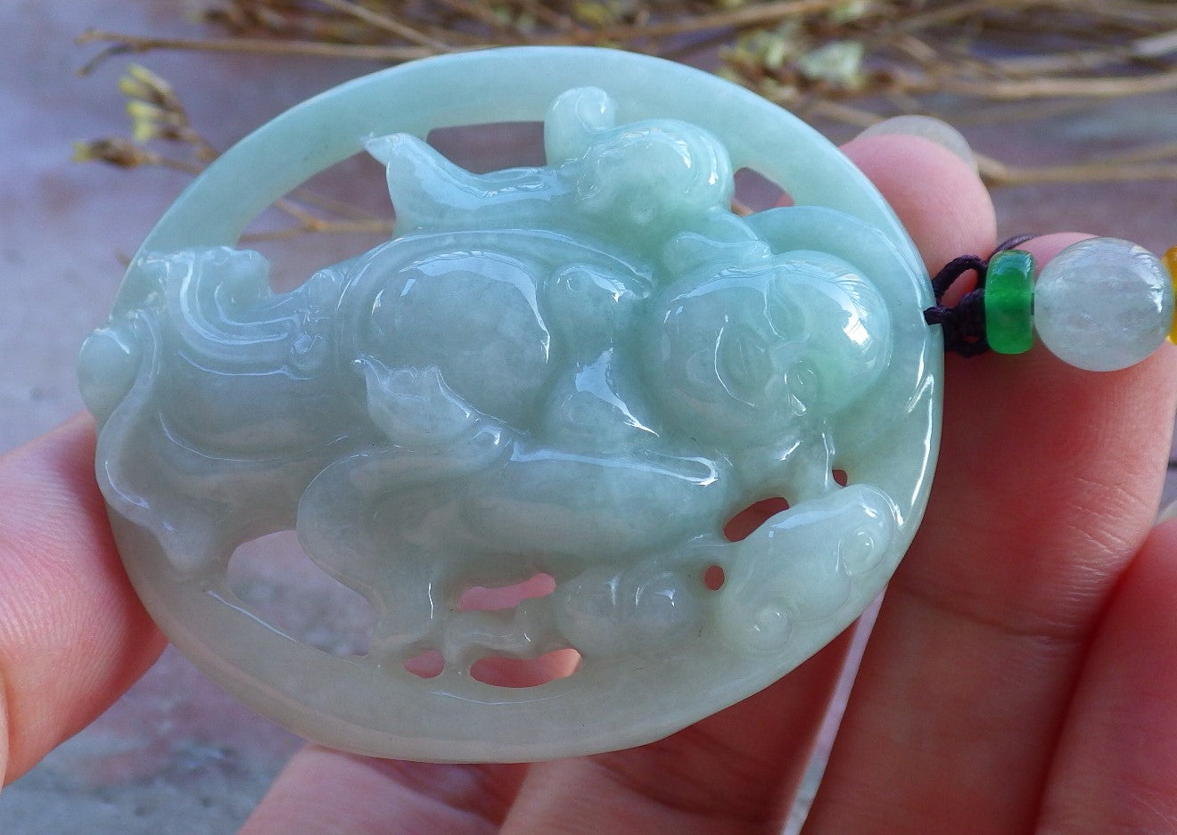 Certified Hand Carved Green Natural Myanmar Burma A Jade Jadeite Happy Buddha God Pendant Necklace