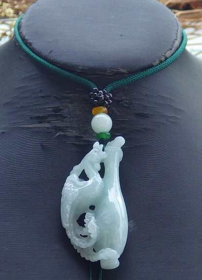 Certified Hand Carved Natural Myanmar Burma A Jade jadeite Phoenix Vase Lucky Amulet Pendant Necklace