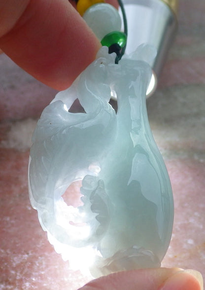 Certified Hand Carved Natural Myanmar Burma A Jade jadeite Phoenix Vase Lucky Amulet Pendant Necklace