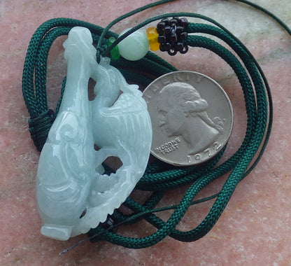 Certified Hand Carved Natural Myanmar Burma A Jade jadeite Phoenix Vase Lucky Amulet Pendant Necklace