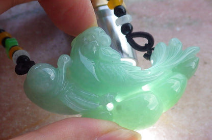 Certified Hand Carved Green Natural Myanmar Burma A Jade Jadeite Phoenix Snail Pendant Necklace