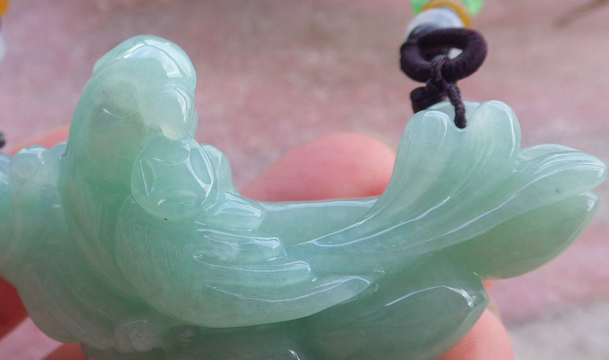 Certified Hand Carved Green Natural Myanmar Burma A Jade Jadeite Phoenix Snail Pendant Necklace