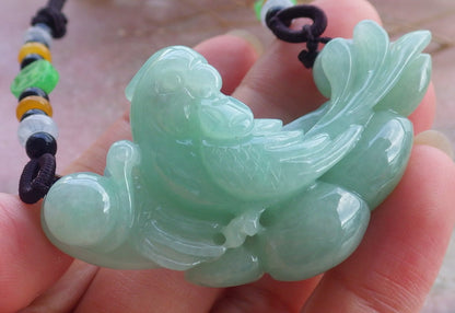 Certified Hand Carved Green Natural Myanmar Burma A Jade Jadeite Phoenix Snail Pendant Necklace