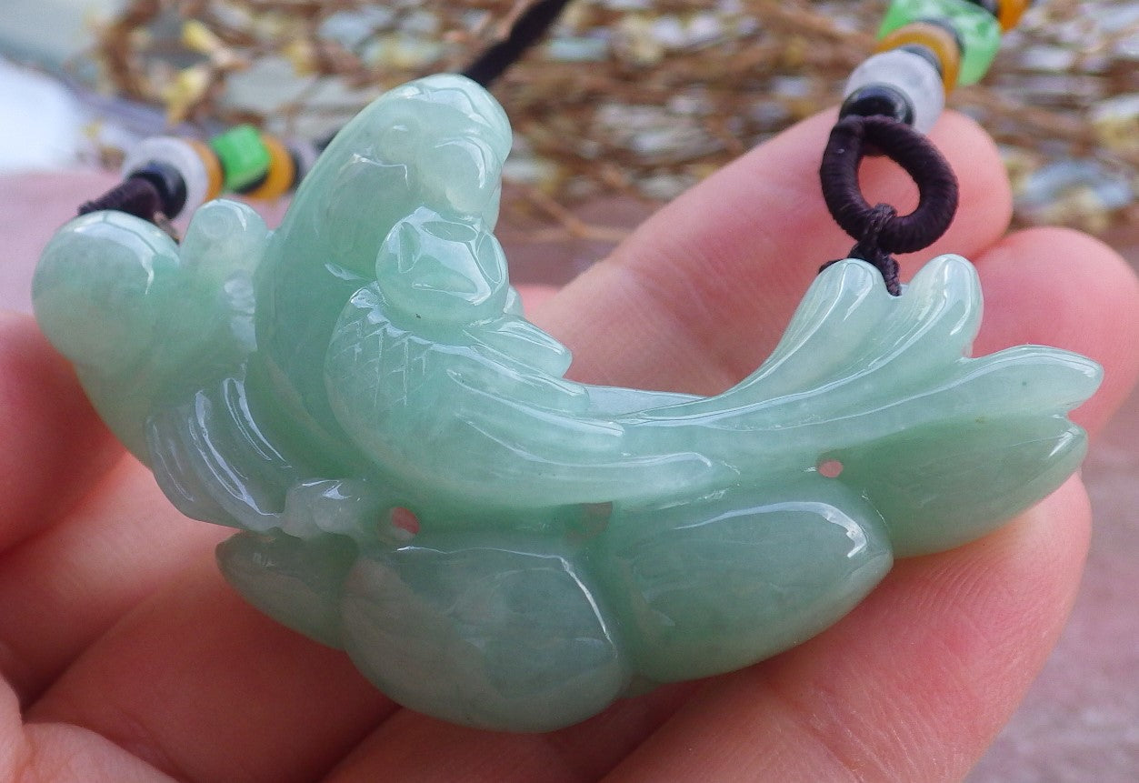 Certified Hand Carved Green Natural Myanmar Burma A Jade Jadeite Phoenix Snail Pendant Necklace