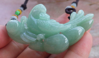 Certified Hand Carved Green Natural Myanmar Burma A Jade Jadeite Phoenix Snail Pendant Necklace