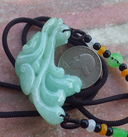 Certified Hand Carved Green Natural Myanmar Burma A Jade Jadeite Phoenix Snail Pendant Necklace