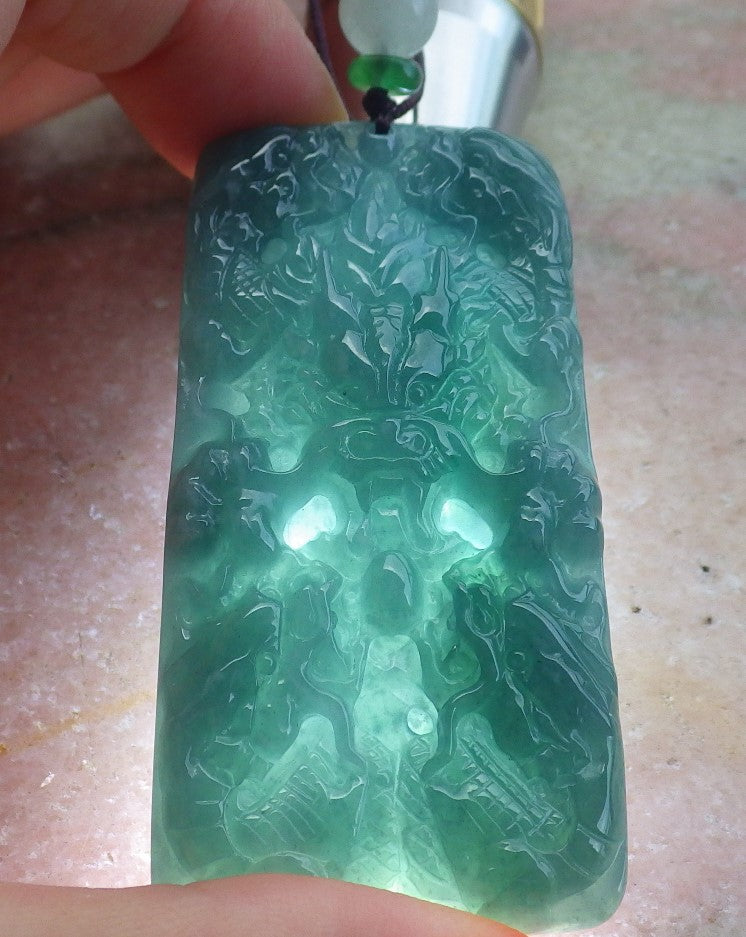 Certified Hand Carved Green Natural Burma A Jade jadeite 9 Dragon Spit Bead Pendant Necklace