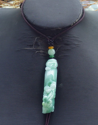 Certified Hand Carved Green Natural Myanmar Burma Grade A Jade jadeite Dragon Pi Xiu Hook Pendant Necklace
